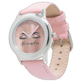 Montre Rose Gold Glitter Sparkle Eyelashes Monogram (Incliné)