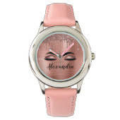 Montre Rose Gold Glitter Sparkle Eyelashes Monogram (devant)
