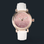 Montre Rose Gold Parties scintillant Texte personnalisé V<br><div class="desc">Montres personnalisées avec Rose de texte personnalisé Parties scintillant or Blush Drips rose Mariage ou Partie Fournitures / Cadeaux - Ajouter votre texte unique / Nom ou Supprimer du texte - Faire votre cadeau de montre spécial - Redimensionner et déplacer ou supprimer et ajouter du texte / des éléments avec...</div>