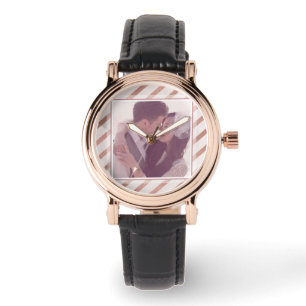 Montre Rose Gold Striped Elegant Photo personnalisée