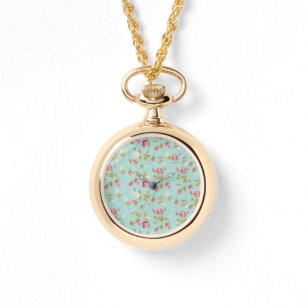 Montre Rose minable bleu de roses floraux vintages de