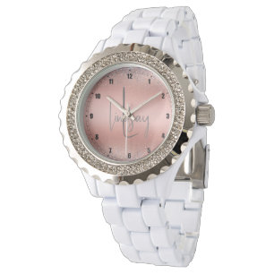 Montre Rose or brossé Parties scintillant métal brossé Mo