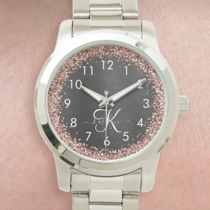 Montre Rose personnalisé Parties scintillant or noir Étin