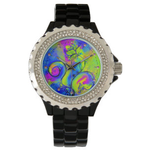 MONTRE ROSE PURPLE JAUNE VERT VERT WHIMSICAL FLEURS