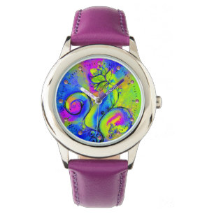 MONTRE ROSE PURPLE JAUNE VERT VERT WHIMSICAL FLEURS