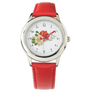 Montre Rose rouge et marguerites cadran 1 noir