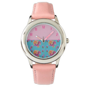 Montre Rose rouge Shabby Chic Aqua Turquoise Floral Flowe