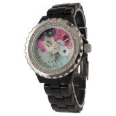 MONTRE ROSES BLANCHES ROSE FUCHSIA, FLEURS D'ANÉMONE MONO (Incliné)