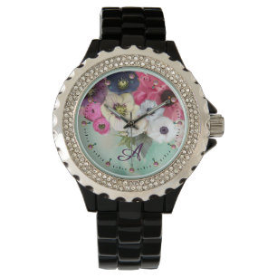MONTRE ROSES BLANCHES ROSE FUCHSIA, FLEURS D'ANÉMONE MONO