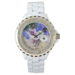 MONTRE ROSES BLANCS BLEUS, MONOGRAMME DES FLEURS D'ANÉONE