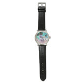 MONTRE ROSES BLANCS TURQUOISES BLEU, MONOGRAMME DES FLEUR (Plat)