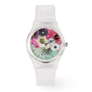 MONTRE ROSES DE FUCHSIA ROSE BLANCHE, MONOGRAMME DES FLEU
