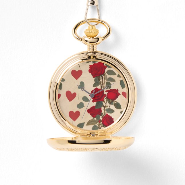 Montre Roses rouges et Coeurs Motif romantique (Recto)