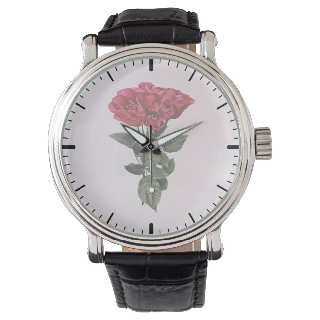 Montre Roses rouges et feuilles (devant)