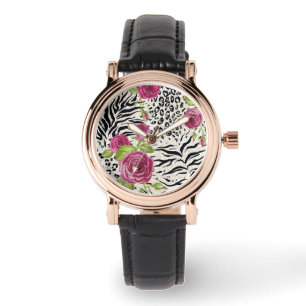 Montre Roses sur le motif animal