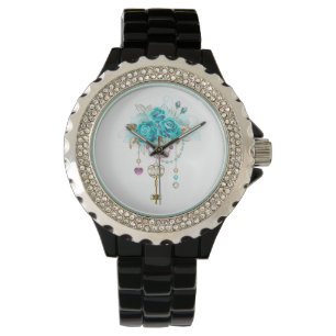 Montre Roses turquoise avec touches