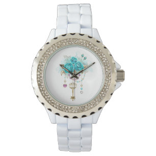 Montre Roses turquoise avec touches