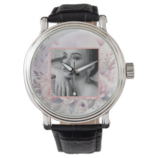 Montre Roses violettes roses cœurs florale photo aquarell