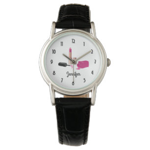 Montre Rouge à lèvres rose et ongle Polonais beauté thème