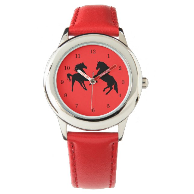 Montre rouge avec Cheval Couple - Choisir la coule (devant)