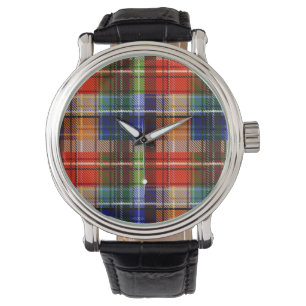 Montre Rouge Bleu Vert Jaune Carreaux Tartan Design 