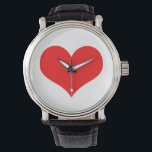 Montre Rouge Coeur mignon Saint Valentin Couleur blanche<br><div class="desc">Imprimé avec grand motif de coeur rouge en arrière - plan de couleur blanche solide.</div>