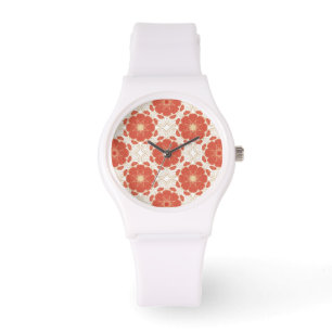 Montre Rouge et motif floral de dentelle d'or