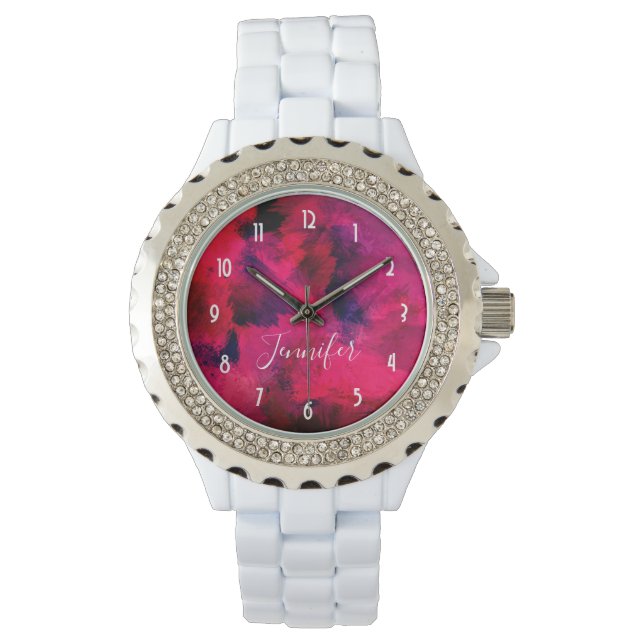 Montre Rouge foncé et violet Abstrait audacieux et modern (devant)