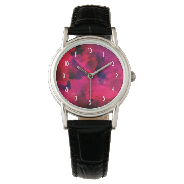 Montre Rouge foncé et violet Gras & Abstrait moderne (devant)