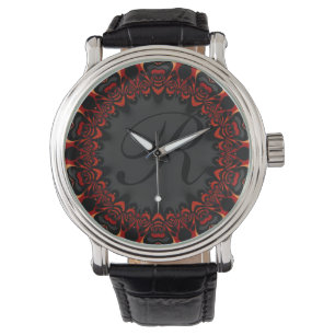Montre Rouge noir dentelle personnalisée Monogramme montr