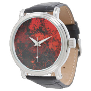 Montre Rouge, Noir et Gris Marbre Abstrait