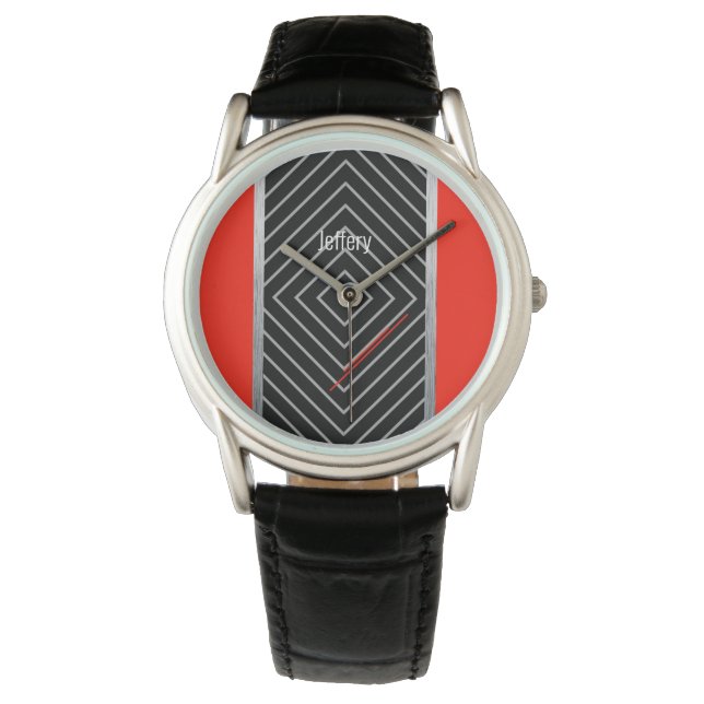 Montre Rouge, noir, rayures argentées eWatch (devant)