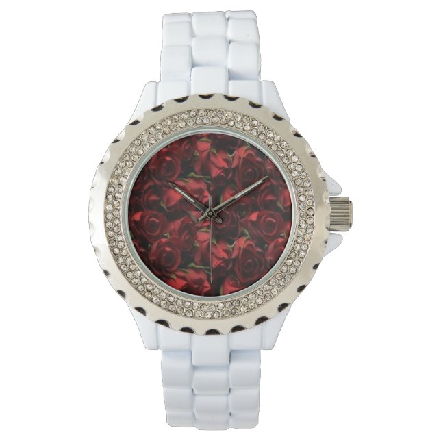 Montre Rouge Roses Floral White Watch (devant)