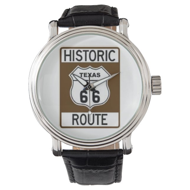 Montre Route historique du Texas 66 Black Leather Watch (devant)