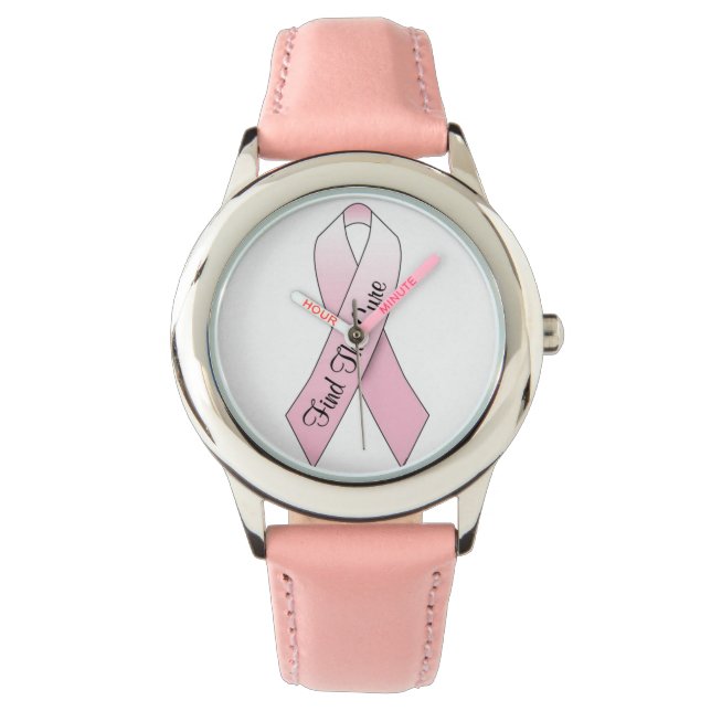 Montre Ruban de sensibilisation au cancer du sein rose (devant)
