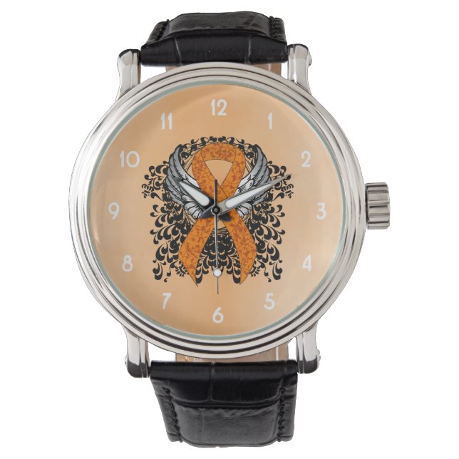 Montre Ruban de sensibilisation orange avec ailes (devant)