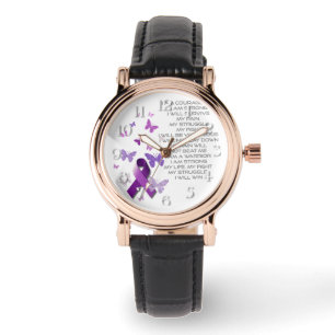 Montre Ruban de sensibilisation violet avec poème