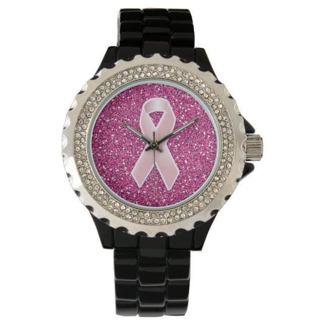 Montre Ruban rose et Parties scintillant Faux (devant)