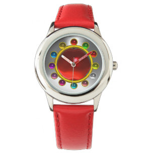 MONTRE RUBE 3D ROUGE IMPRIMÉE ET PIERRES DE JEUX COLORÉS