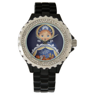 Montre russe bleue de poupée de Babushka