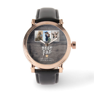 Montre Rustic Wood Best Papa 3 Photo Collage Garde-photos