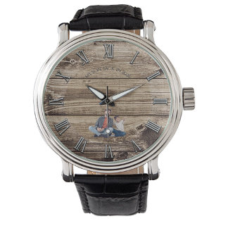 Montre Rustic Wood Custom Photo Silver Numerals Watch