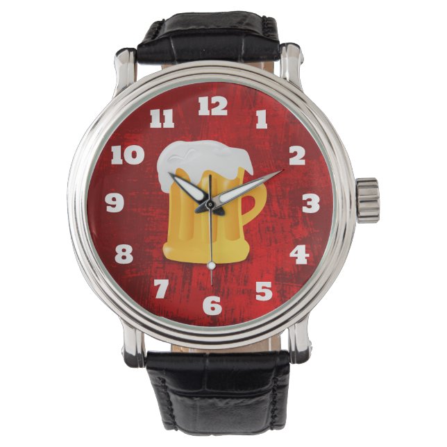 Montre Rustique rouge Abstrait avec bière Stein (devant)