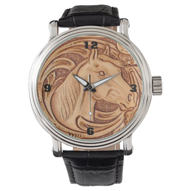 Montre rustique western country cuir cheval équestre (devant)
