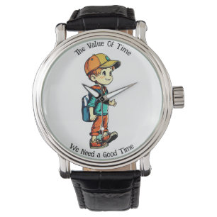 Montre Sac d'école d'amande et de bleu pour garçons -