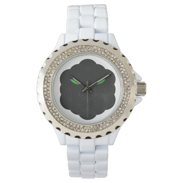 Montre Sacré Jaguar - Visage de la Vie, Noir. (devant)