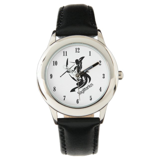 Montre Sagittaire à visage blanc Zodiac avec chiffres noi (devant)