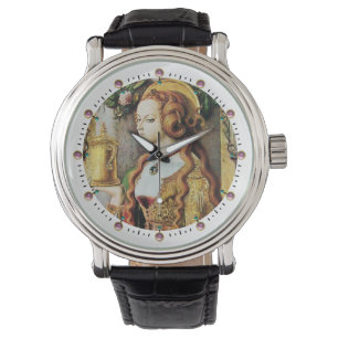Montre SAINT MARY MAGDALENE Pierres roses, Blanc