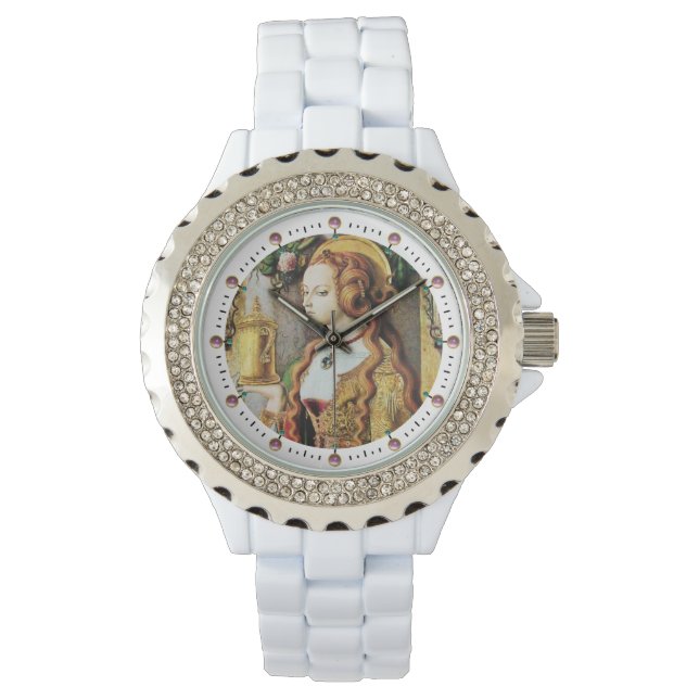 Montre SAINT MARY MAGDALENE Pierres roses, Blanc (devant)