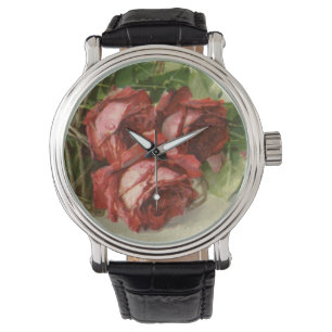 Montre Saint-Valentin d'amour vintage, roses rouges cramo